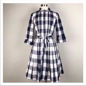 boden gingham shirt dress Boden Boden Jane Smocked Midi Shirt Dress - Dusty Blue Gingham